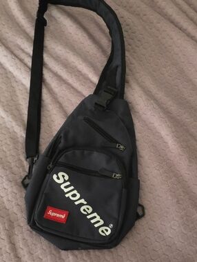 Supreme Navy Crossbody Sling Bag with White Logo